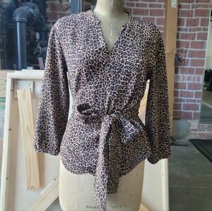 J. Crew Animal Print Wrap Blouse Sara Drapey Leopard Medium Classic Neutral